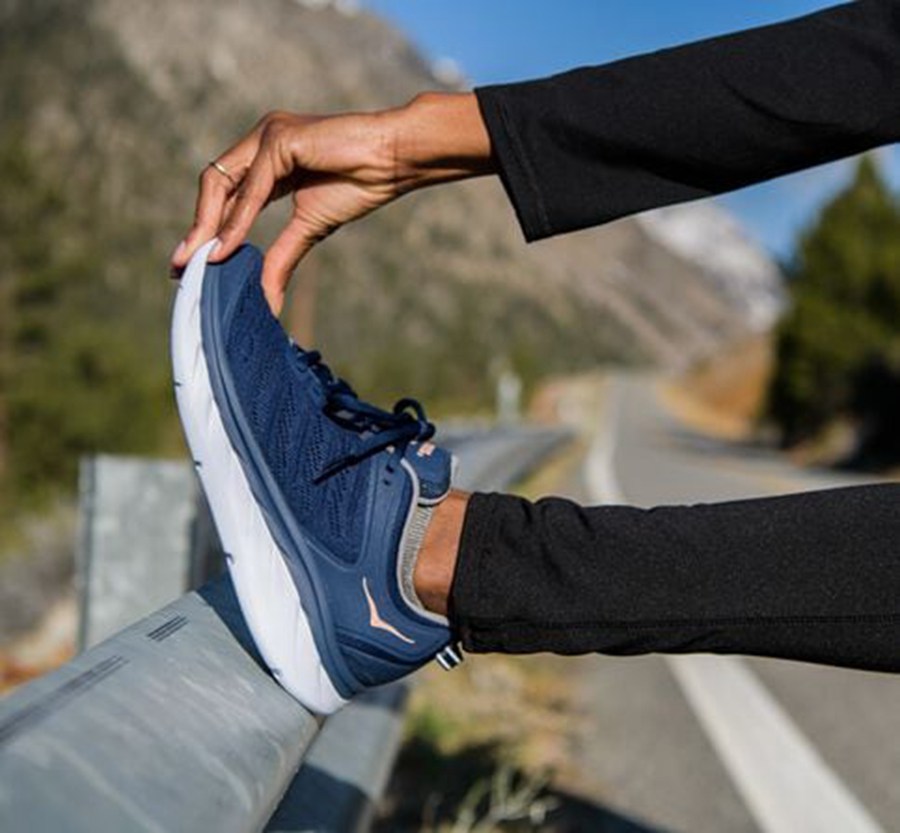 Hoka One One Womens Running Shoes - Akasa - Blue/White - CUDR42183